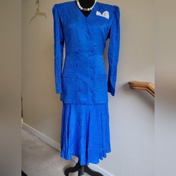 Elegant VTG ARGENTI Blue Long-Sleeve Silk Dress Size 6 - Picture 1 of 10